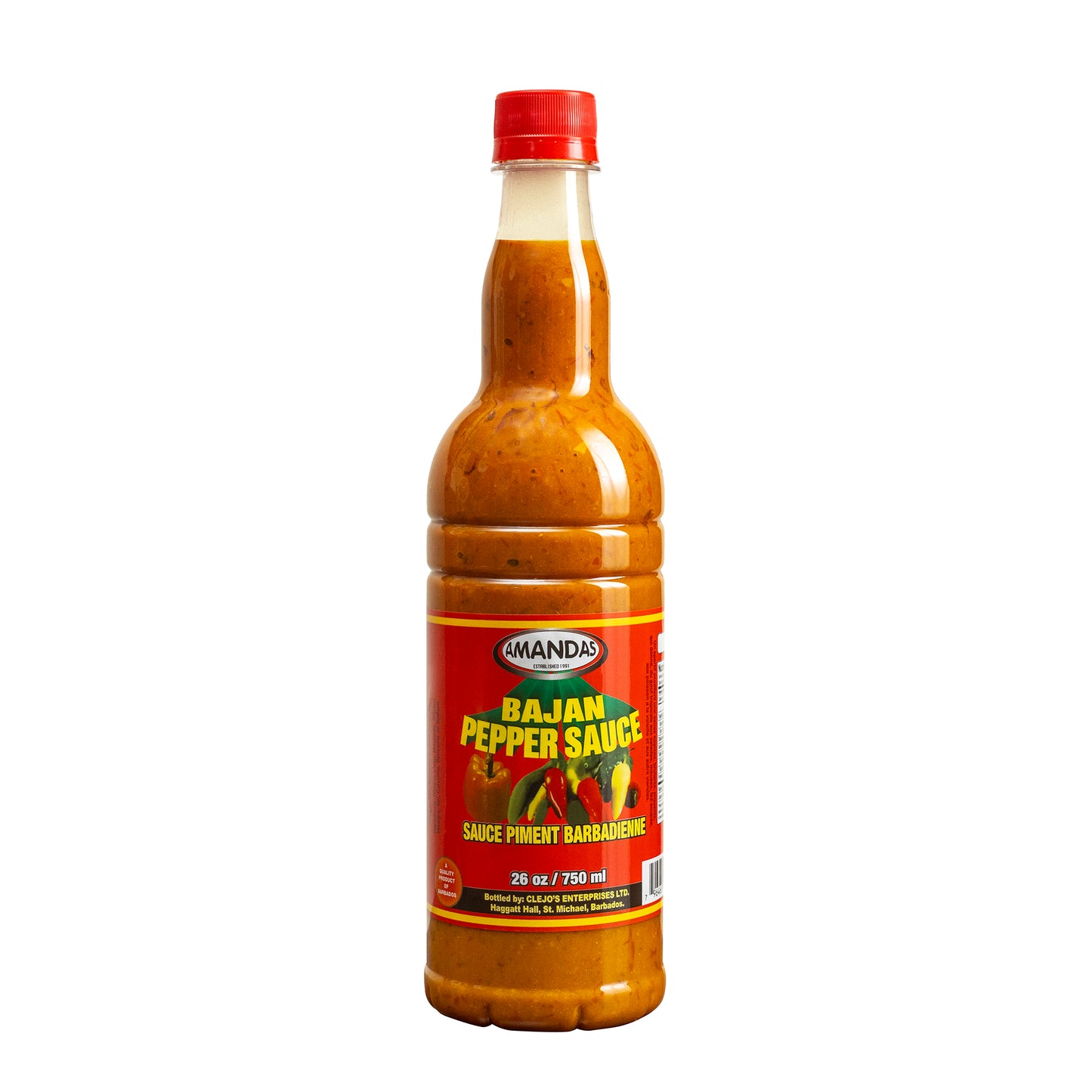 Amandas Barbadian Hot Pepper Sauce - Authentic Caribbean Flavour - Made in Barbados (750 ml)
