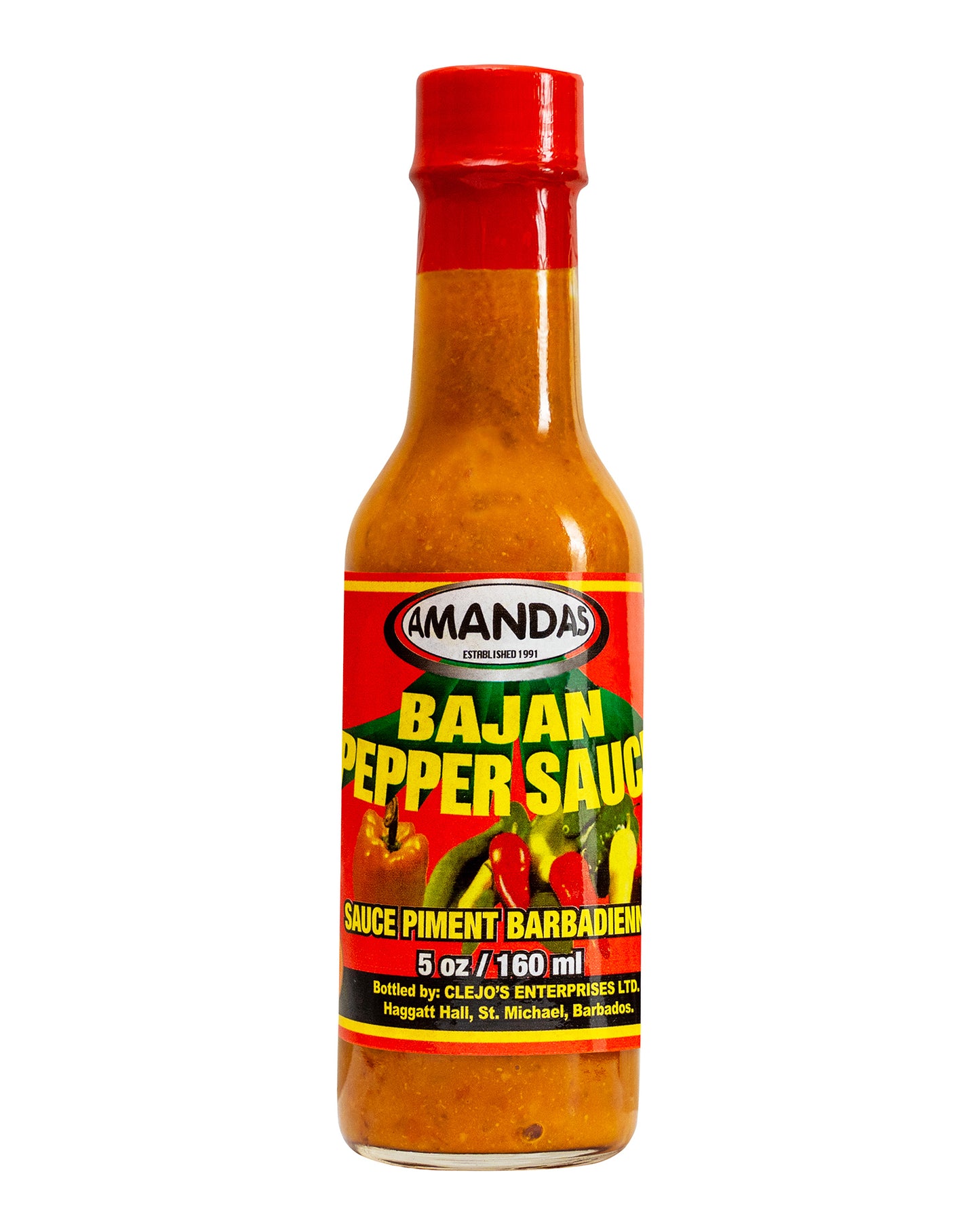 Amandas Barbadian Hot Pepper Sauce 160ml | Authentic Caribbean Bajan Hot Sauce | Spicy Gourmet Hot Sauce Made in Barbados | Perfect for Cooking, Marinades, and Dips | Vegan, and All-Natural