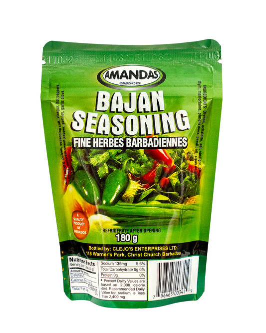 Amandas Bajan Seasoning Marinade 180 g | Authentic Caribbean Marinade with Pepper | Perfect Marinade for Meat, Chicken, Poultry, Fish & Vegetables | Made in Barbados