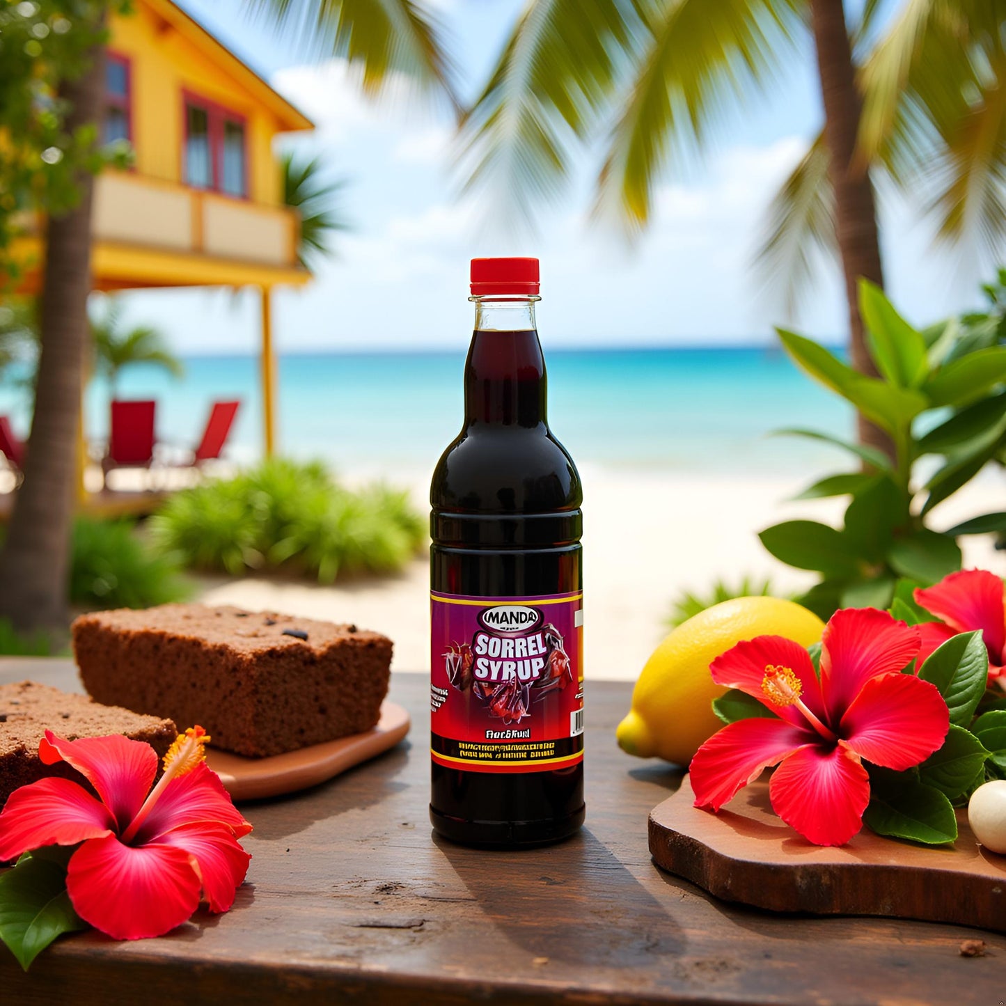 Amandas Barbadian Sorrel Syrup 750 ml | Vegan Bajan Sorrel Syrup | Perfect for Drinks, Cocktails, Coffee, & Baking | Made in Barbados