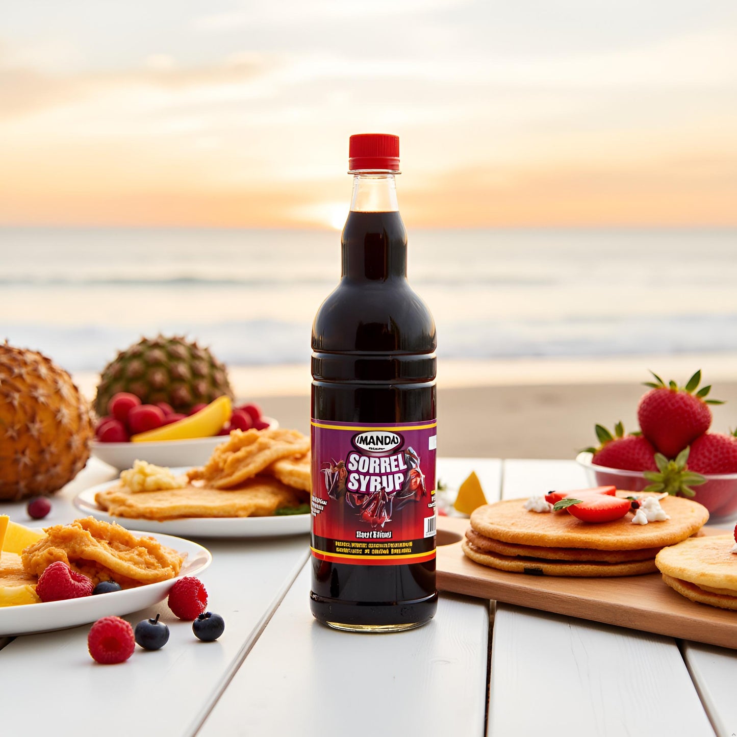 Amandas Barbadian Sorrel Syrup 750 ml | Vegan Bajan Sorrel Syrup | Perfect for Drinks, Cocktails, Coffee, & Baking | Made in Barbados
