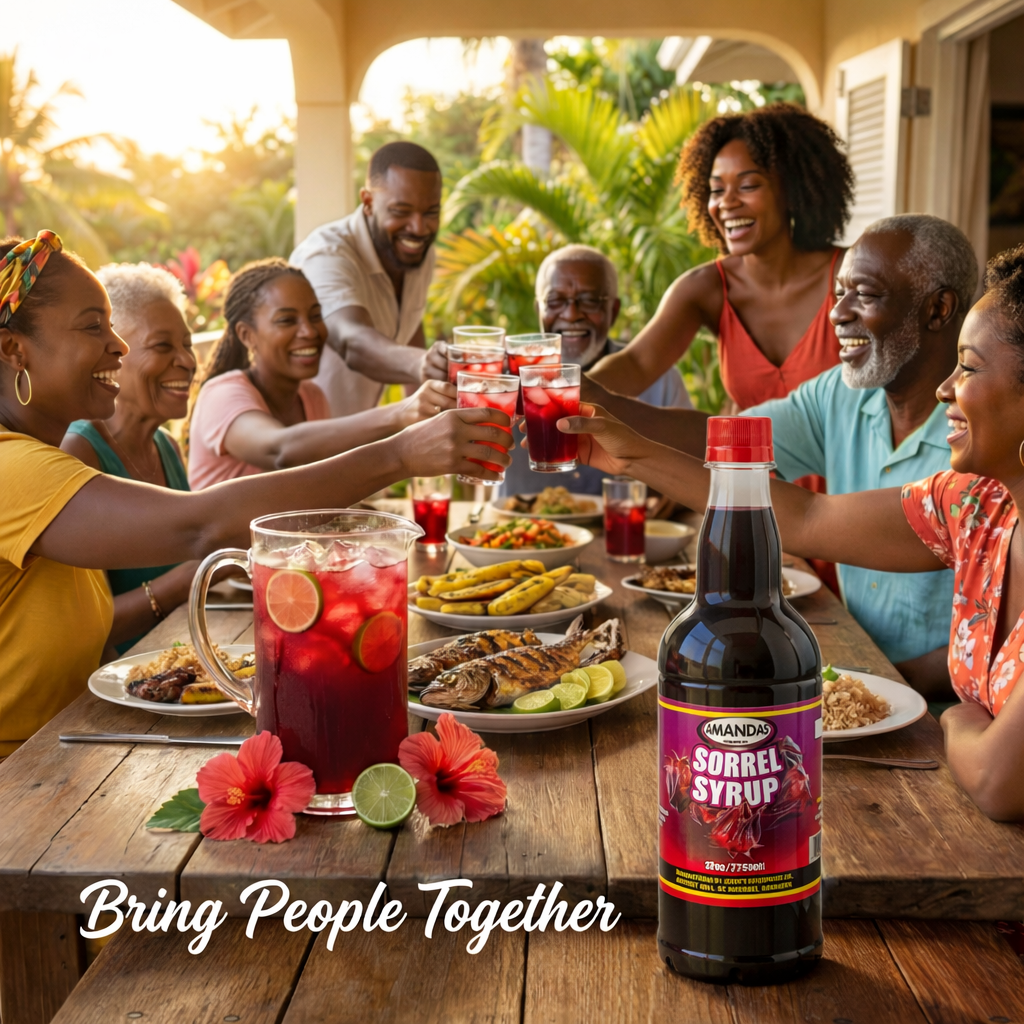 Amandas Barbadian Sorrel Syrup 750 ml | Vegan Bajan Sorrel Syrup | Perfect for Drinks, Cocktails, Coffee, & Baking | Made in Barbados